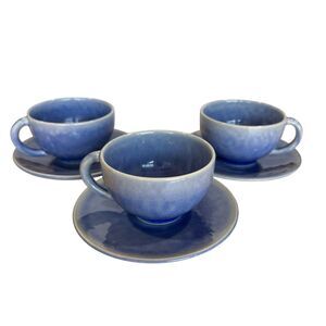 Jars Céramistes France Tourron Blue Chardon Coupe Cup & Saucer Set X6 Stoneware